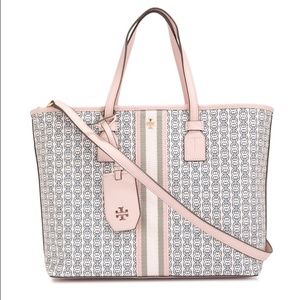 TORY BURCH - PINK GEMINI LINK CANVAS SMALL TOP-ZIP TOTE BAG